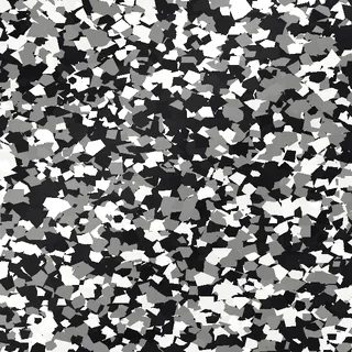 Domino FB-411 flake swatch: even thirds of black, mid gray and white chips